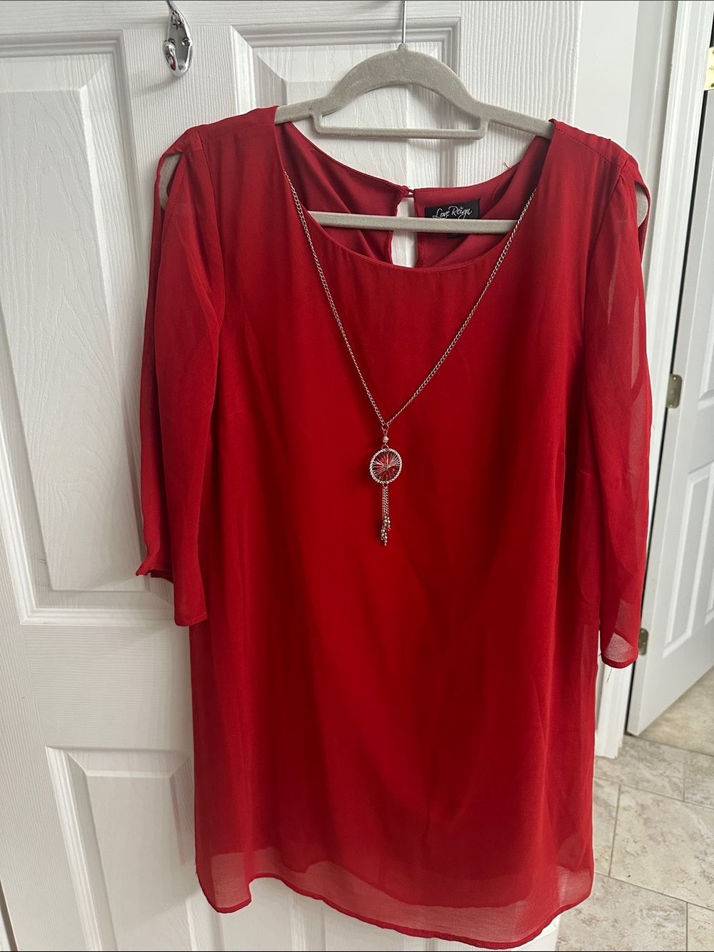 Love Reign Vibrant Red Sheer Long-Sleeve Shift Dress